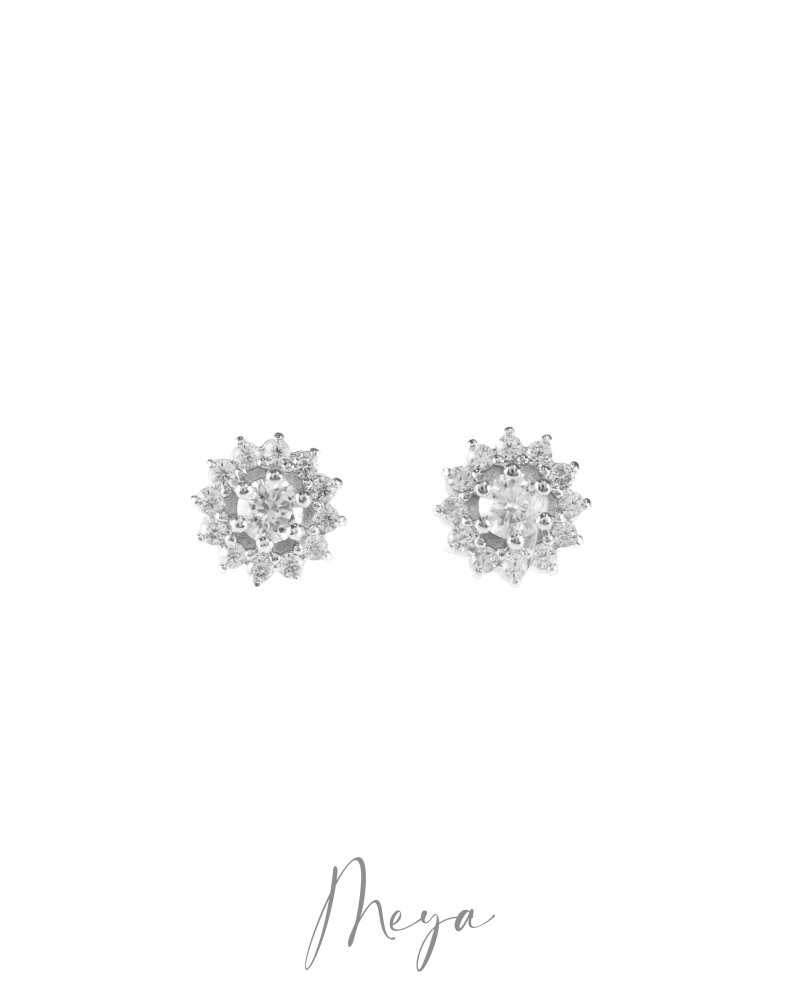 莫桑石3mm 太陽花耳針 / 銀色