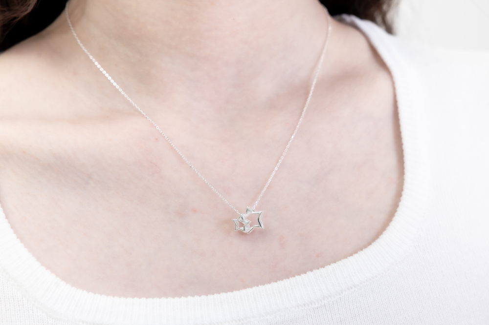 立體簍空星星項鍊/銀色
