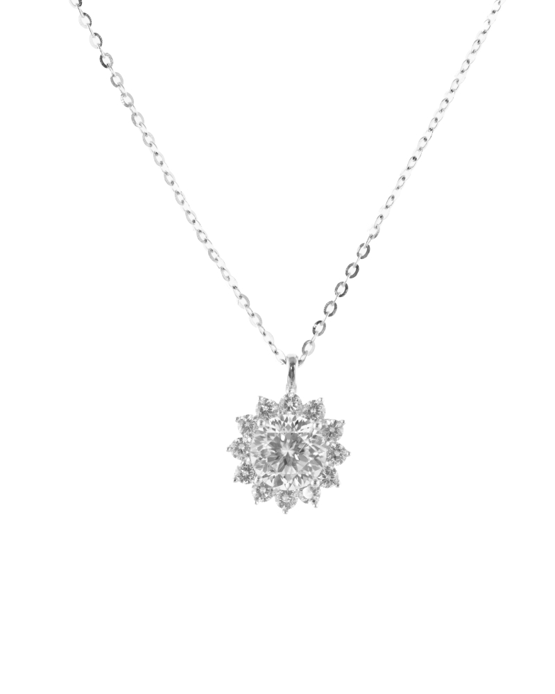 莫桑石6.5mm太陽花鑽項鍊 / 銀色