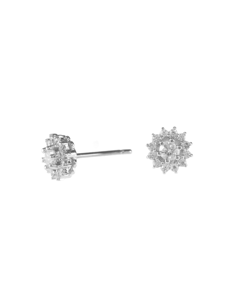 莫桑石3mm 太陽花耳針 / 銀色