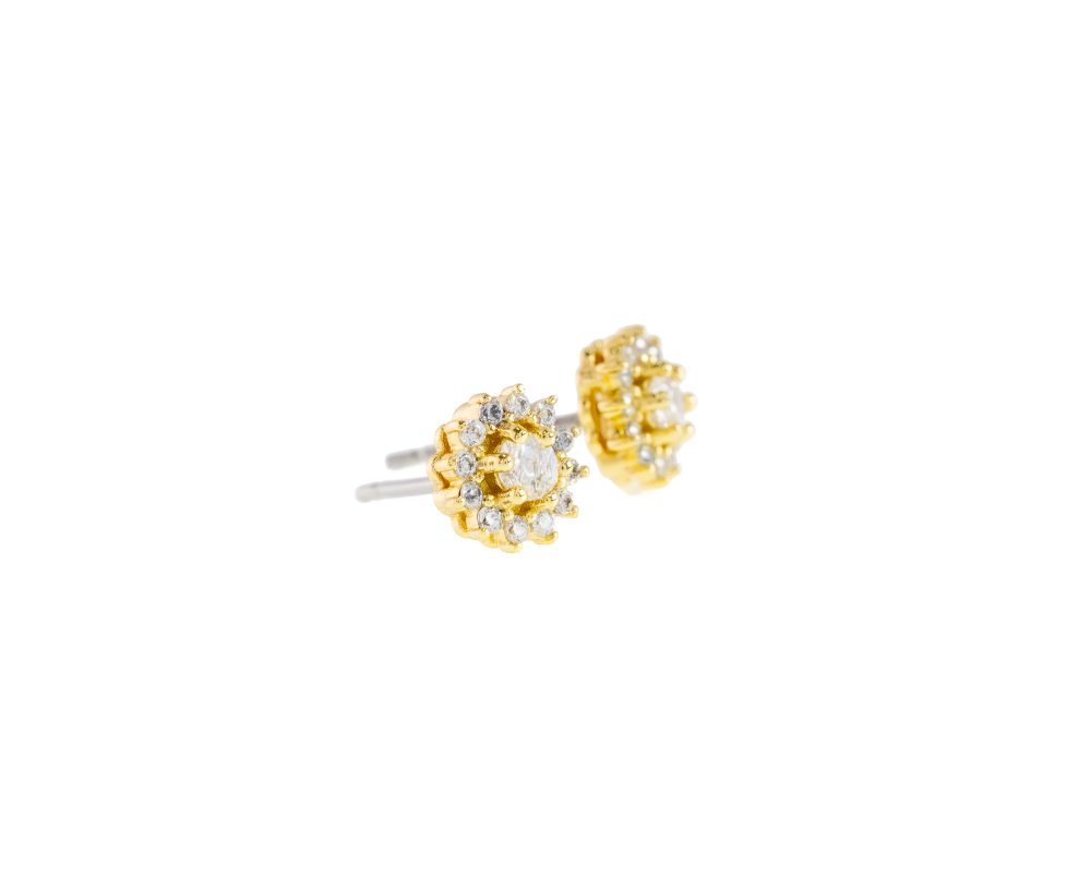 莫桑石3mm 太陽花耳針 / 金色