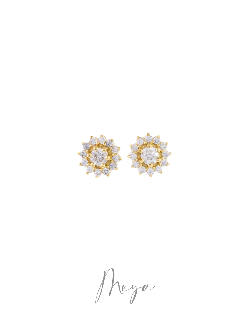 莫桑石3mm 太陽花耳針 / 金色