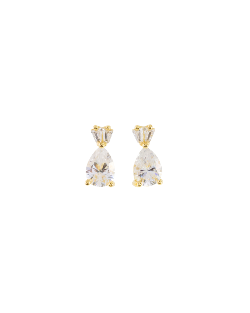 莫桑石4*6mm 水滴雙鑽耳針 / 金色