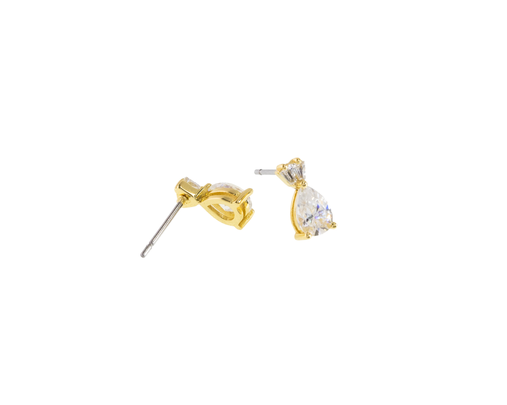 莫桑石4*6mm 水滴雙鑽耳針 / 金色