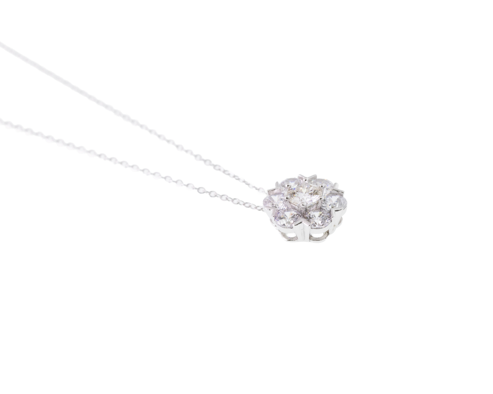 莫桑石5mm 花簇項鍊 / 銀色