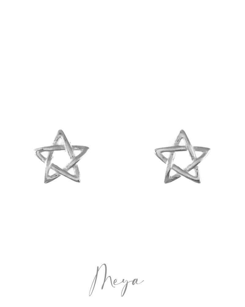 立體線條星耳環/銀色