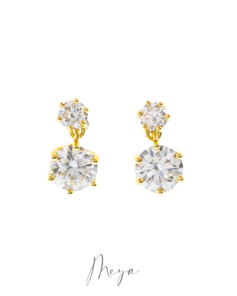 莫桑石垂墜耳環／金色