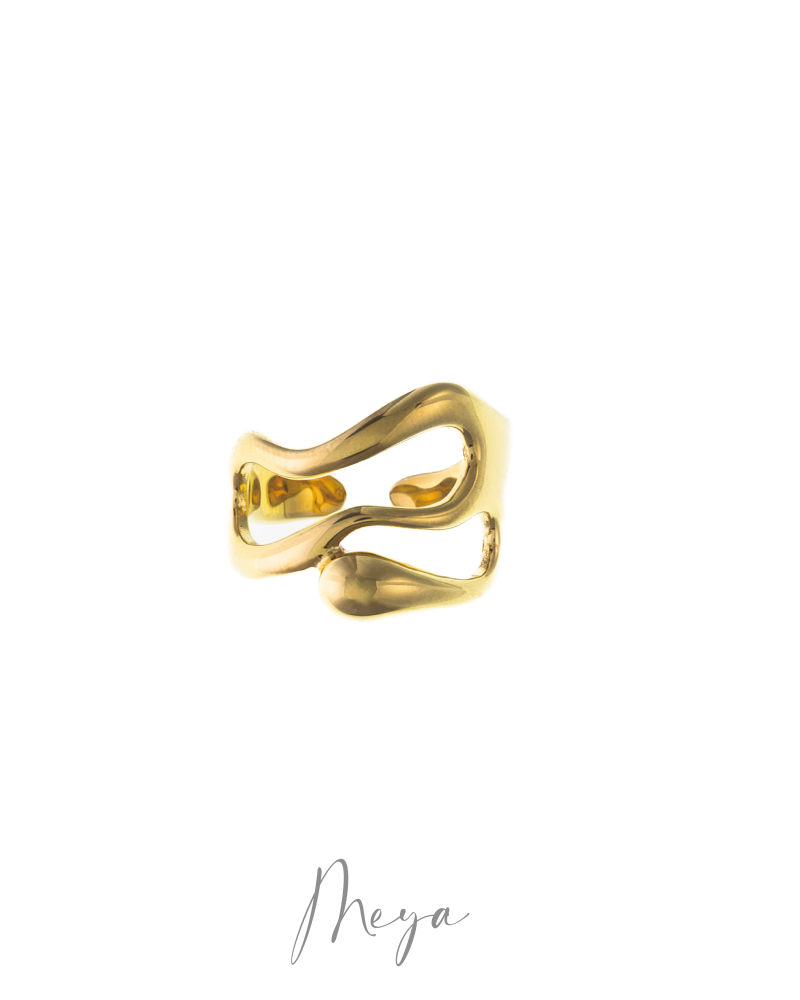 반지 寬版不規則中間兩鏤空戒指 / 金色