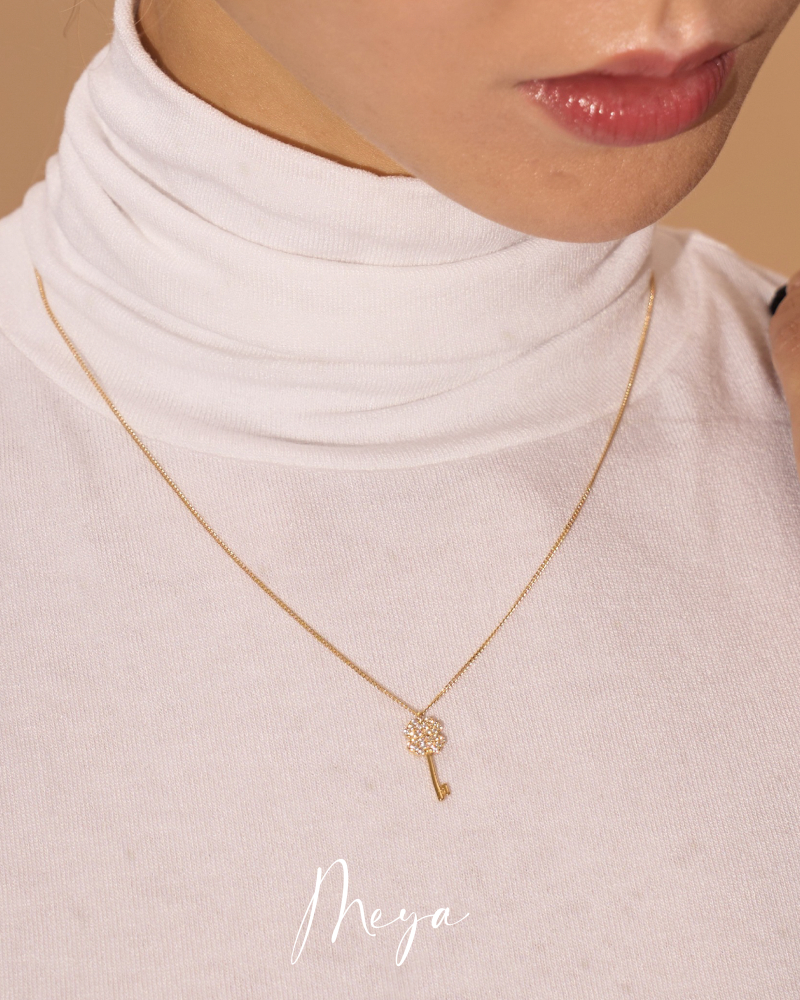 幸運草鑰匙項鍊  / 金色