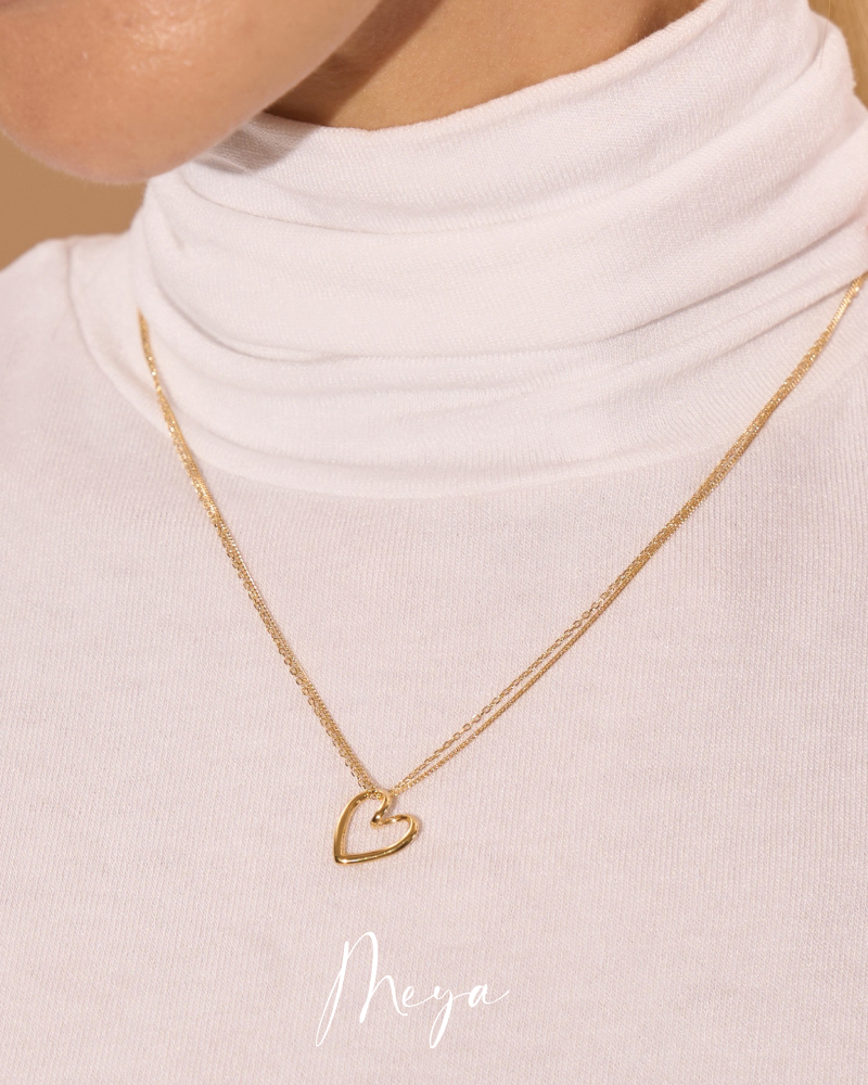 雙層喜平鏈墜金色線條愛心  / 金色