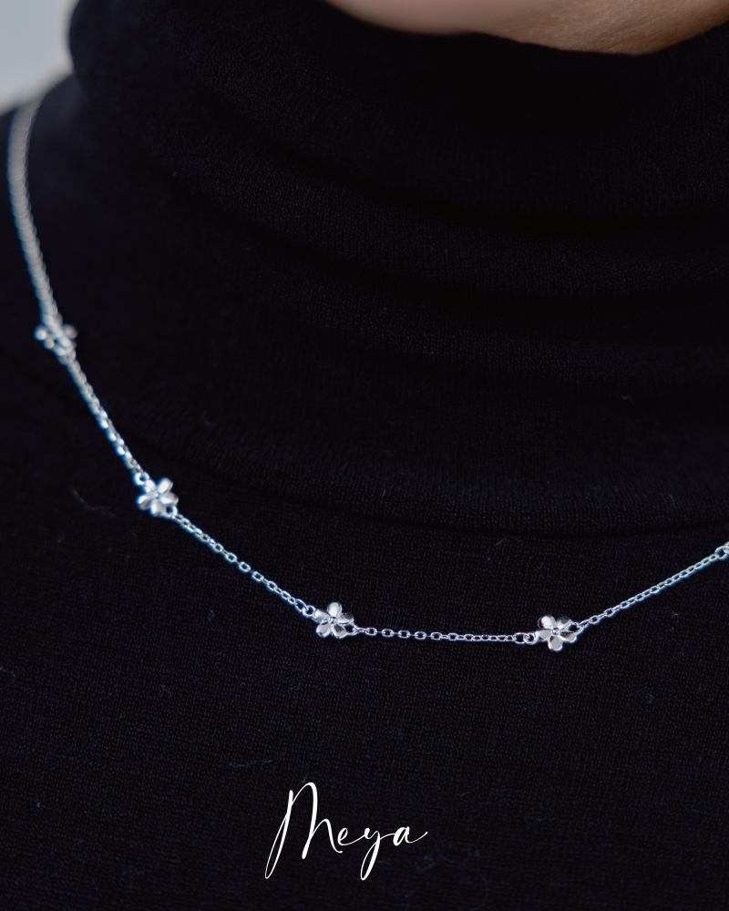 五小花小豆鏈 項鏈/銀色