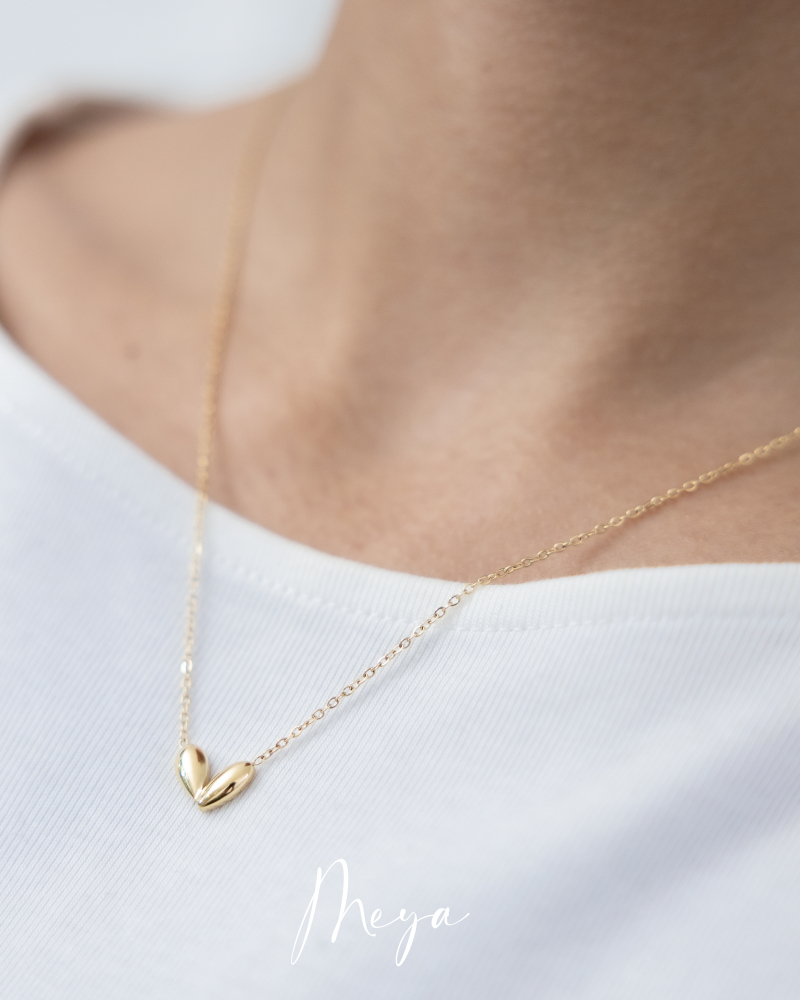 小水滴型愛心 項鏈/金色