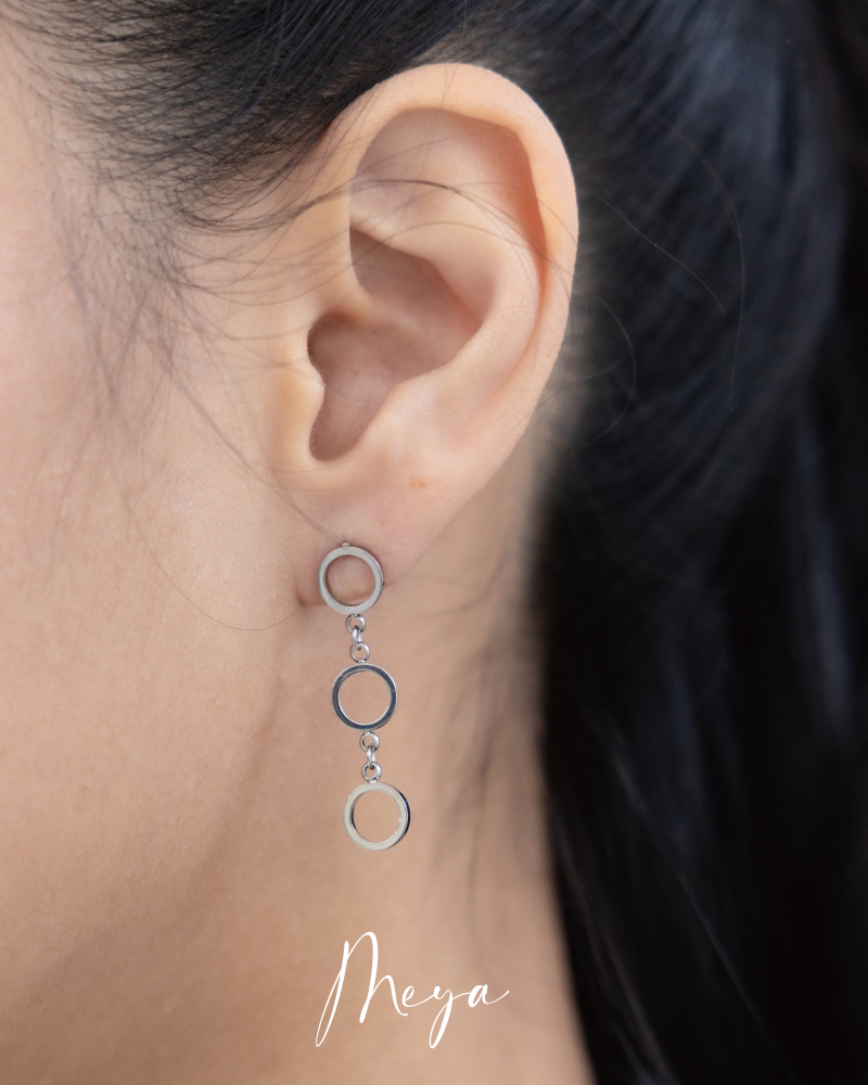 兩邊特色款 圓圈相連接細長威尼斯垂墜/銀色