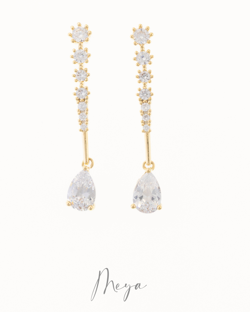 多顆大小鋯石 垂墜式耳環/金色