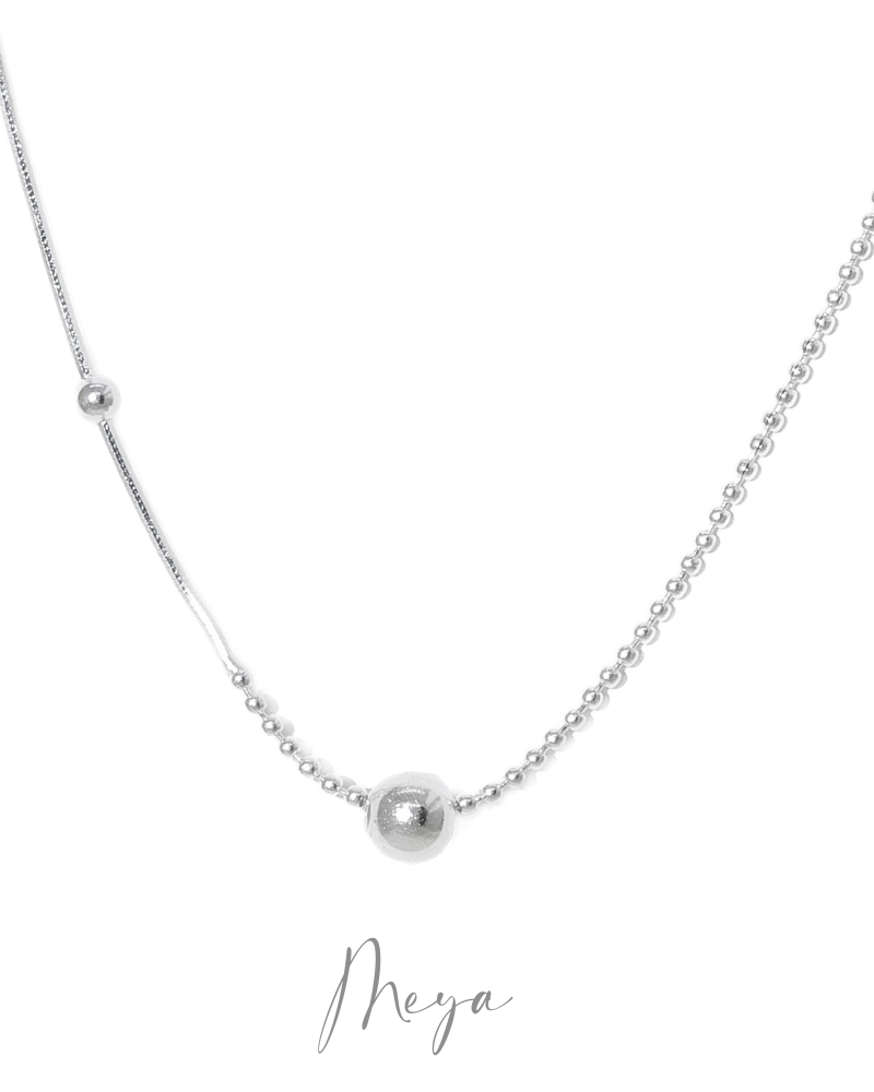 小圓珠鍊拼長間隔圓珠鍊 項鍊／銀色