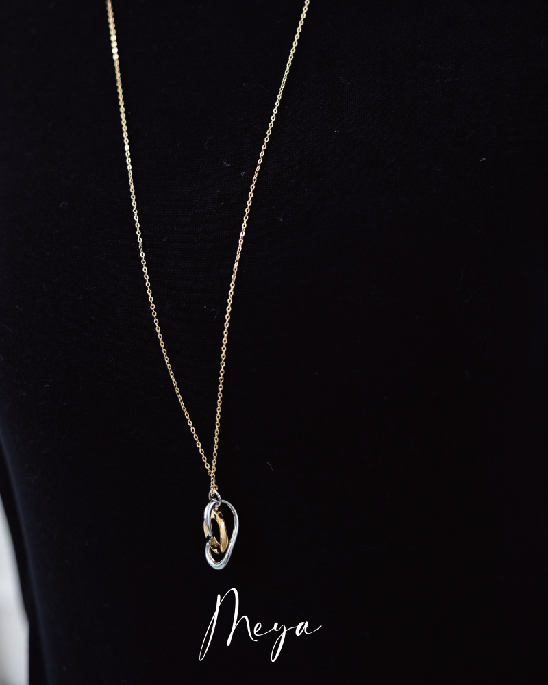 兩雙色不規則圈吊墜長項鏈 / 金色鍊