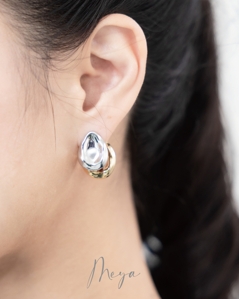 上尖扁橢圓 耳環/金銀雙色