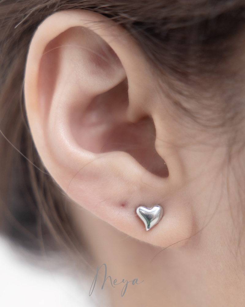 귀걸이 立體小愛心耳環 / 銀色