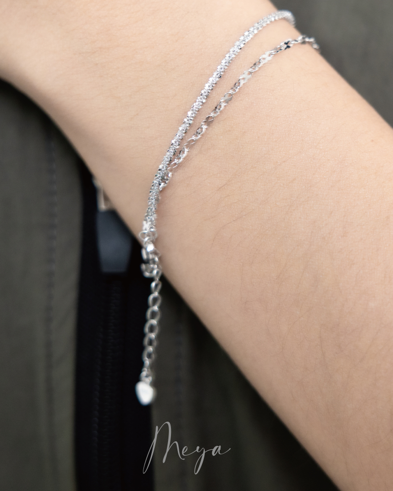 蝴蝶螺旋鏈 特殊粗螺旋鏈 雙層手鏈／銀色