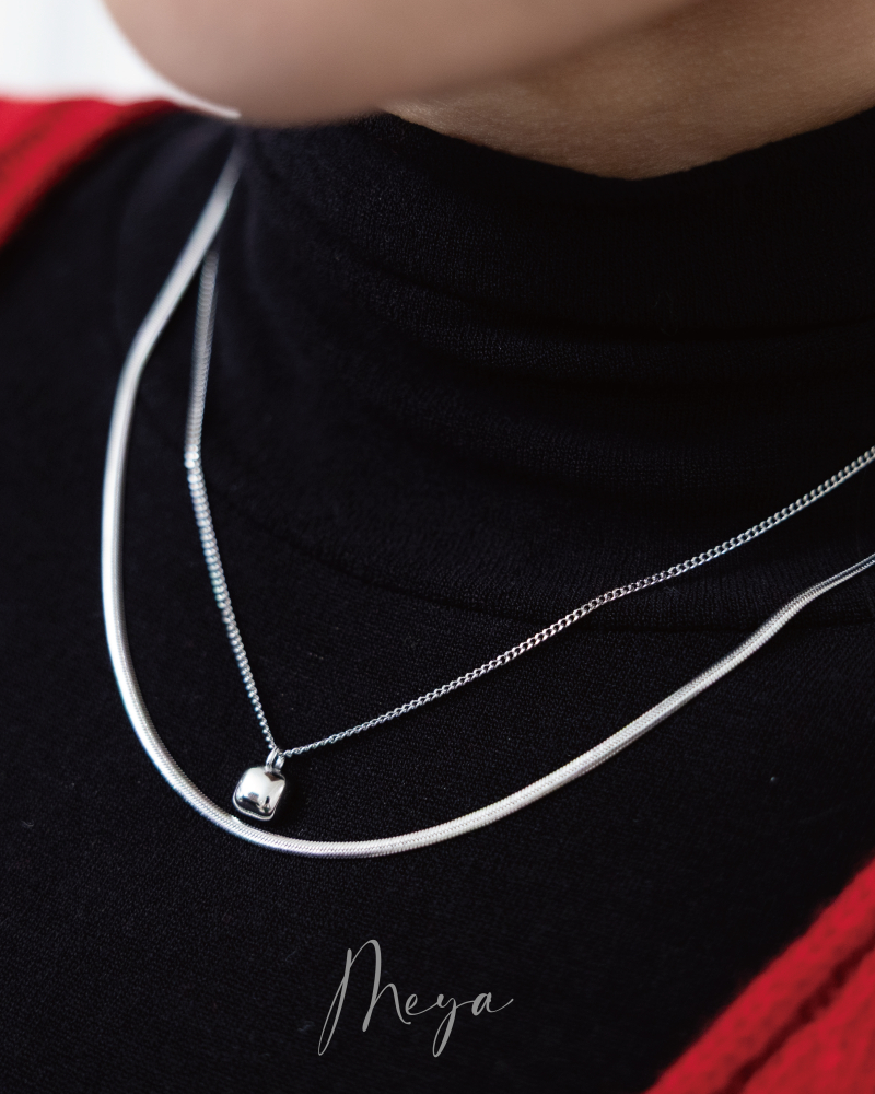 목걸이   雙層空心方晶項鍊   / 銀色