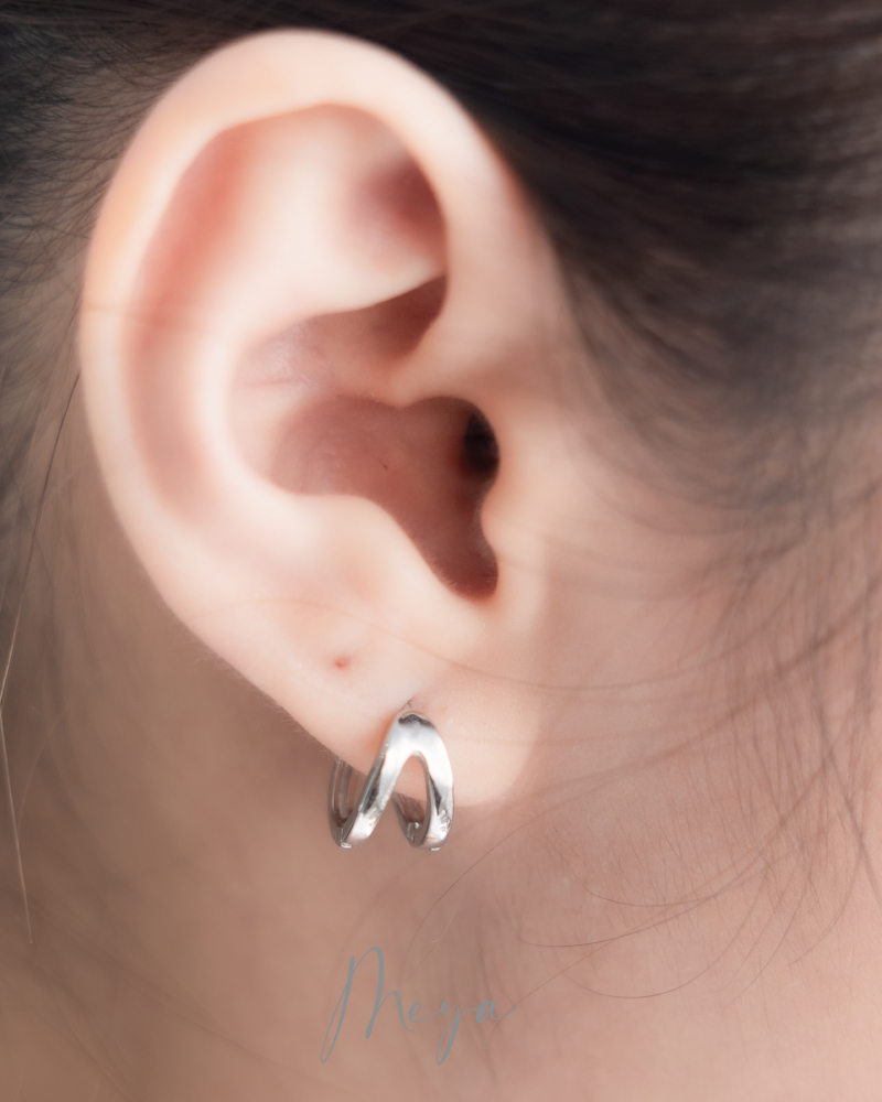 귀걸이 雙半圈圈型耳環 / 銀色