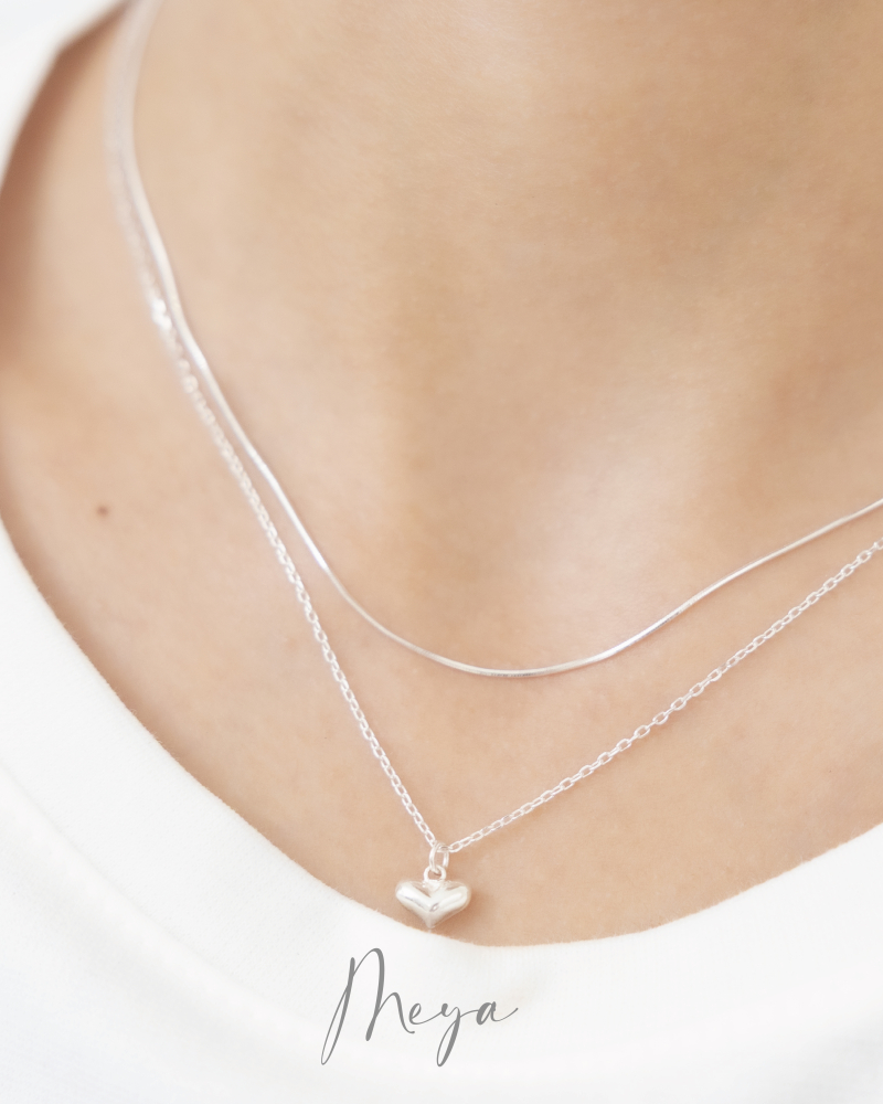 목걸이 銀色雙層愛心項鍊 / 銀色