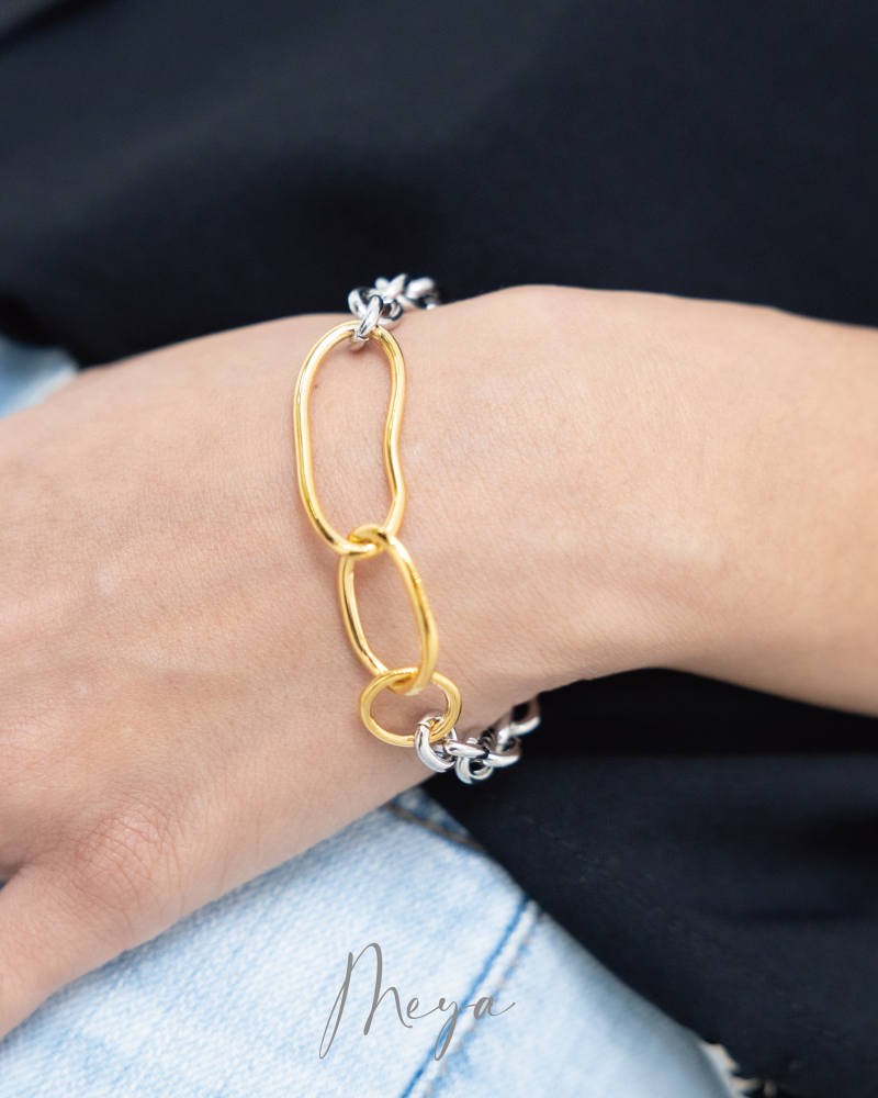 팔찌 金銀拼接鍊條手鍊 OT扣 / 雙色(銀金)