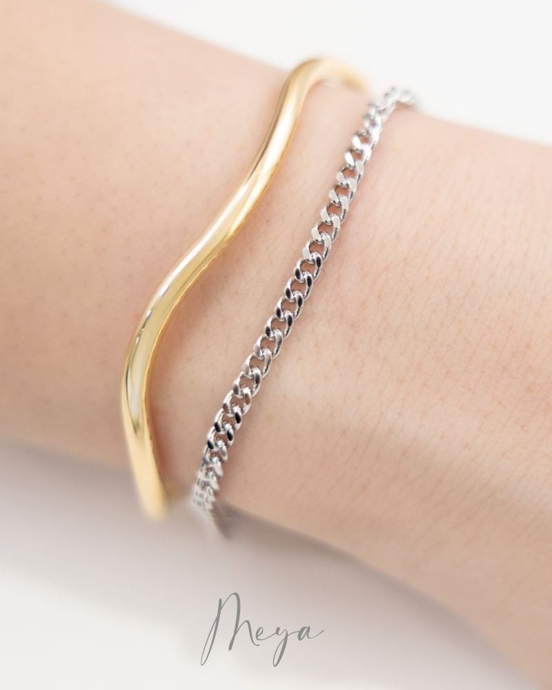 팔찌 細波浪造型喜平鍊雙層開口式手環 / 金色