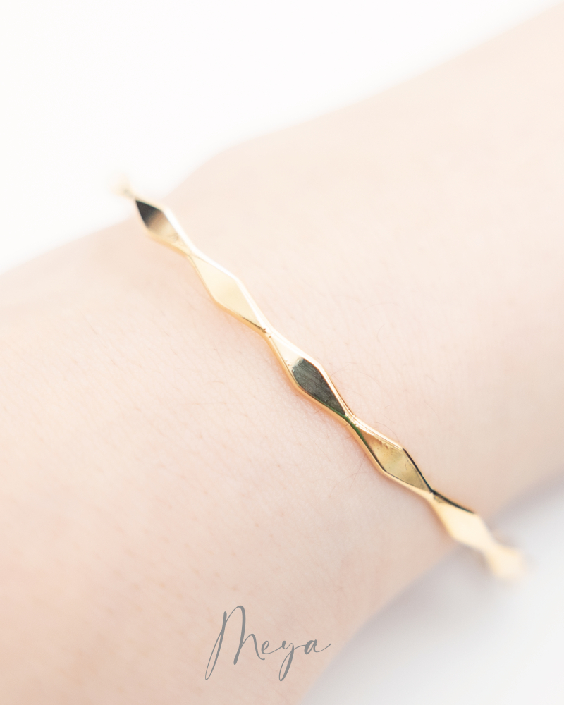 팔찌 細條菱形相連開口式手環 / 金色