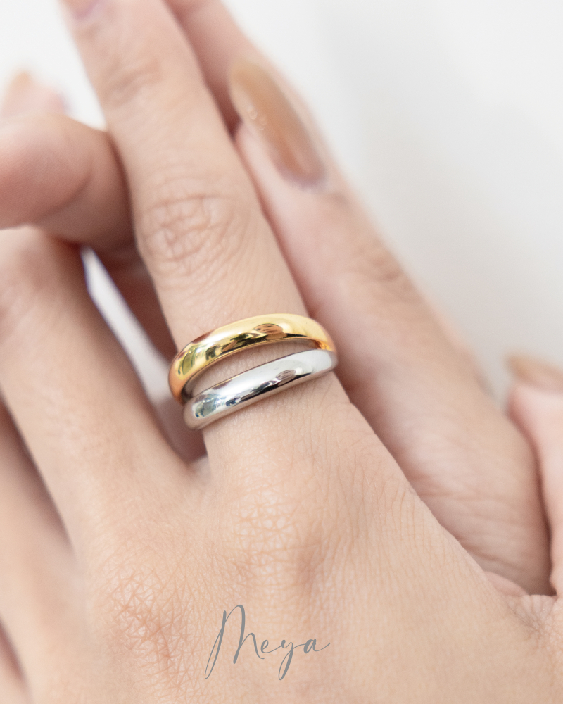 반지 雙層平滑撞色戒 純銀   / 雙色(銀金)