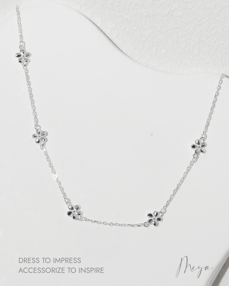 五小花小豆鏈 項鏈／銀色