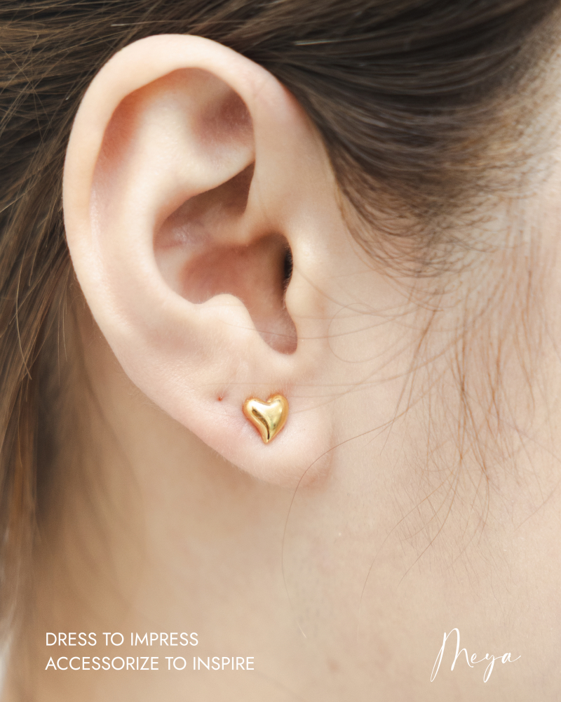 귀걸이 立體小愛心耳環 / 金色