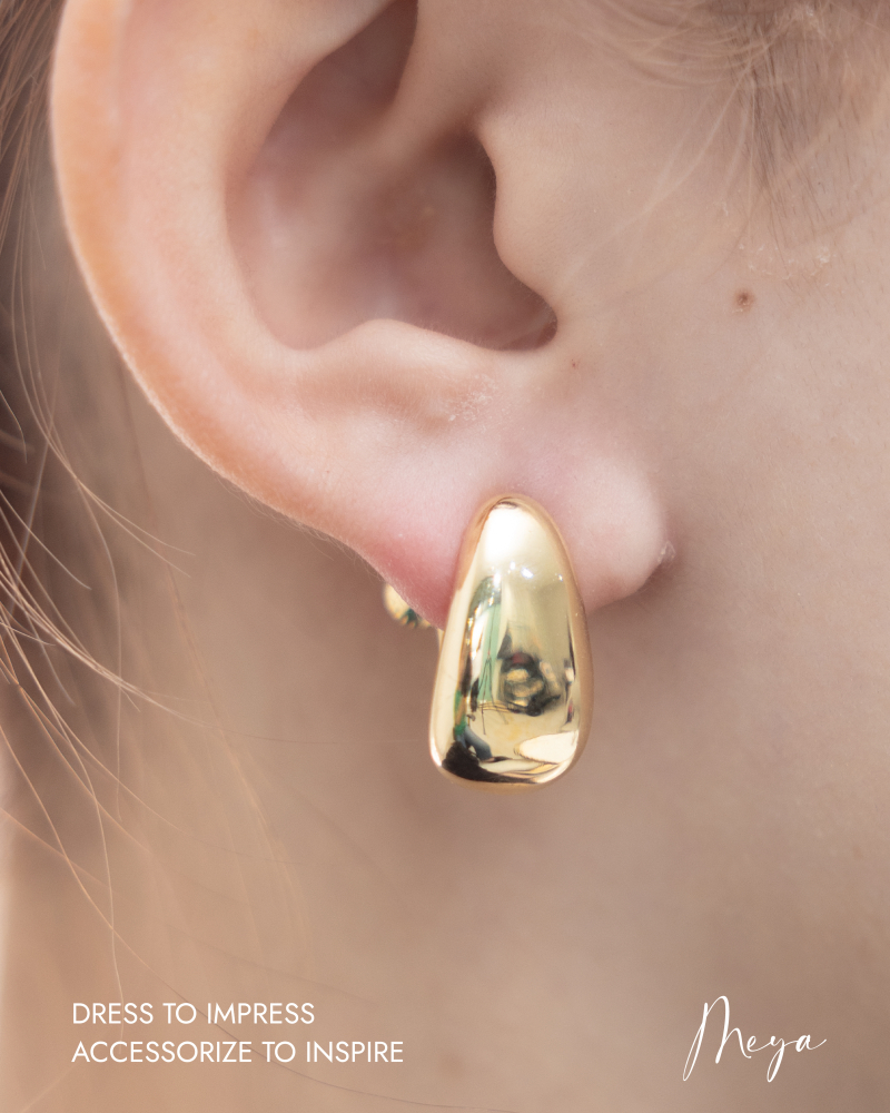 링귀찌 上窄下寬長豆型螺旋夾式耳環 / 金色