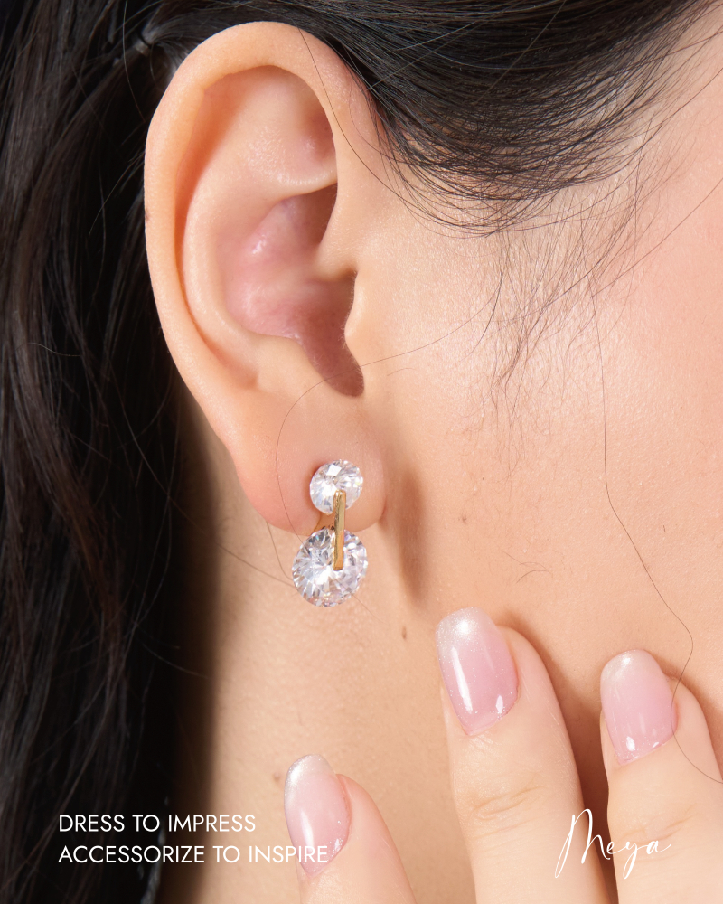 雙圓鋯石耳環／金色