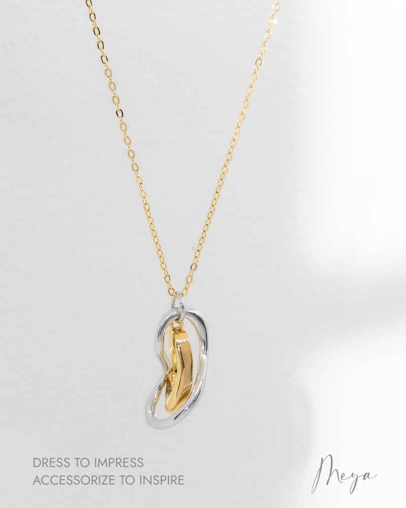 兩雙色不規則圈吊墜長項鏈 / 金色鍊