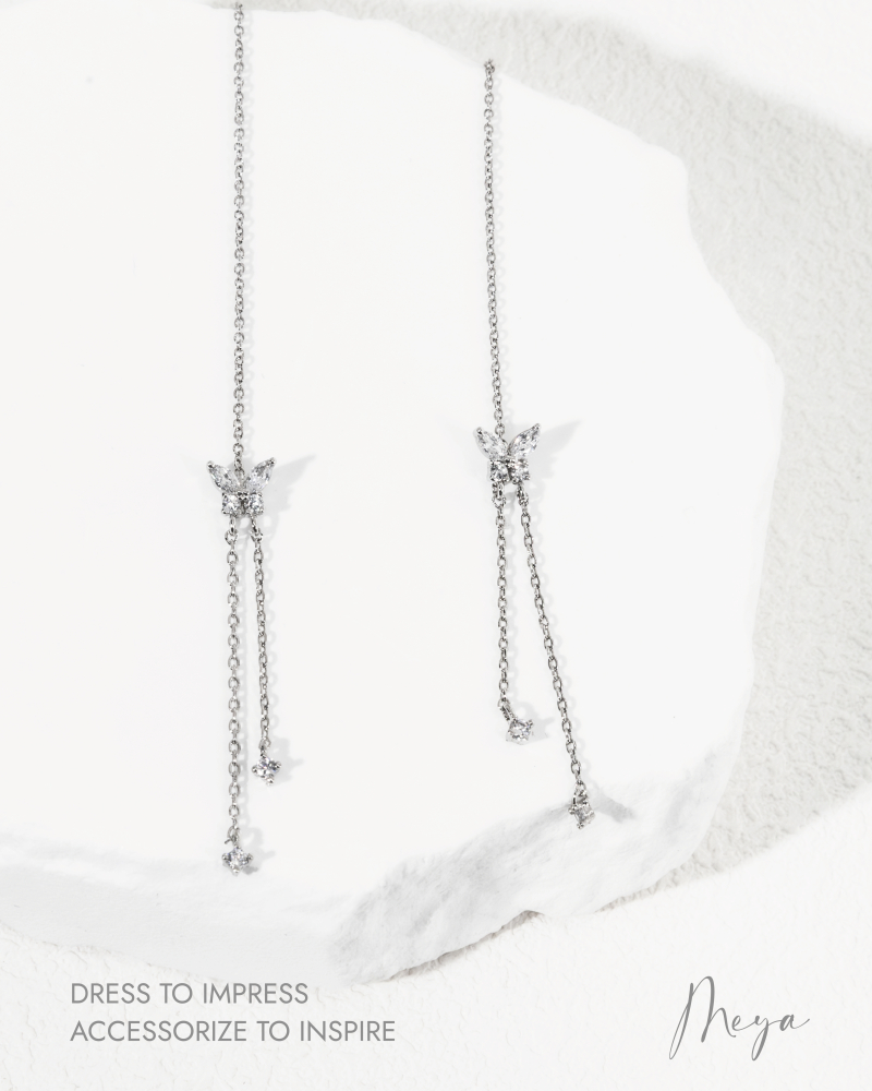 귀걸이 蝶影垂墜耳環 / 銀色