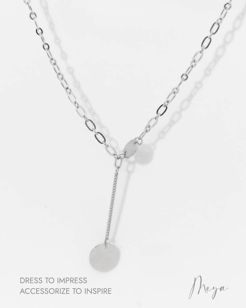 小扁圓片 吊墜大扁圓片橢圓鏈 項鏈／銀色
