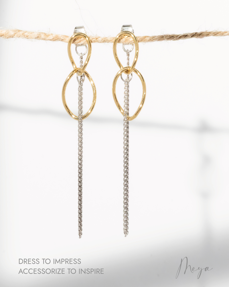 金色細雙圈 銀色喜平扣鏈 耳環／金銀雙色