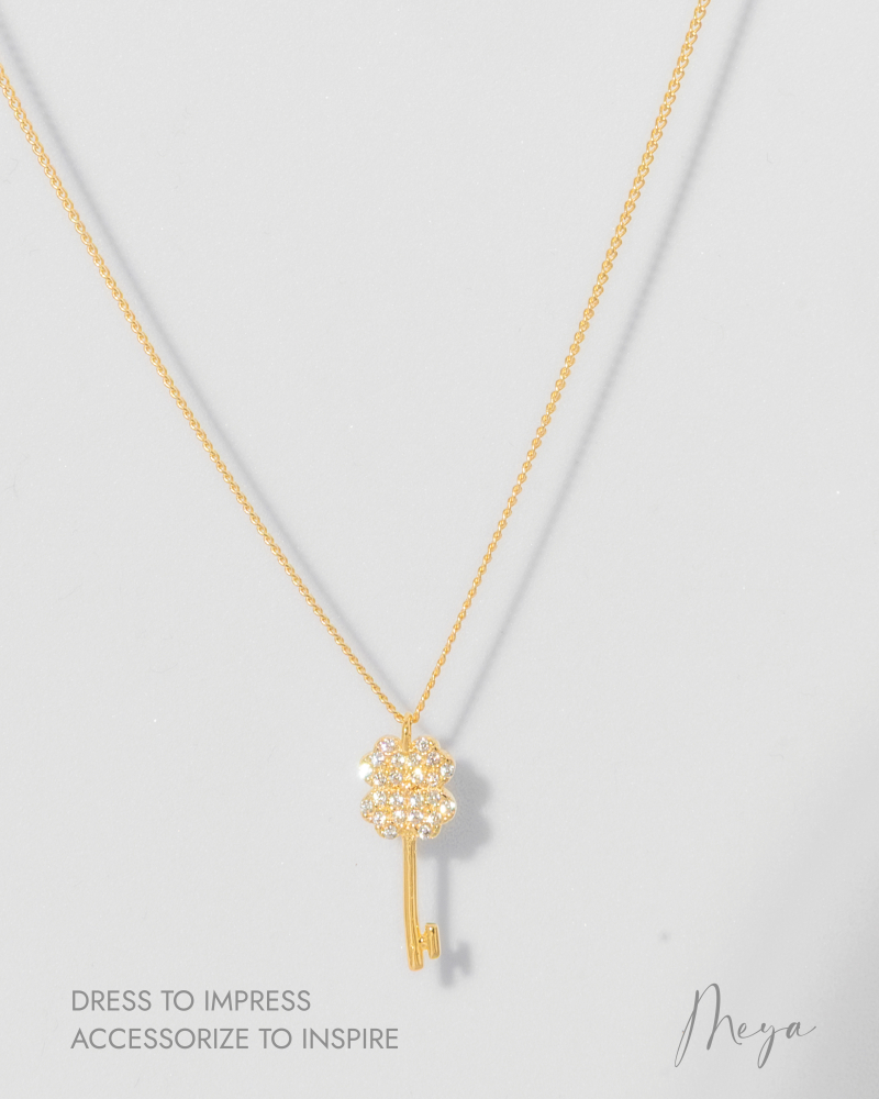 幸運草鑰匙項鍊  / 金色