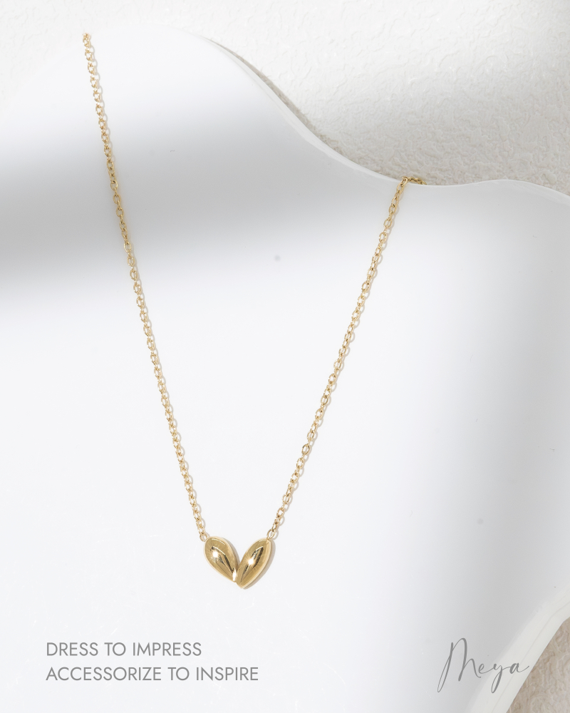 小水滴型愛心 項鏈／金色