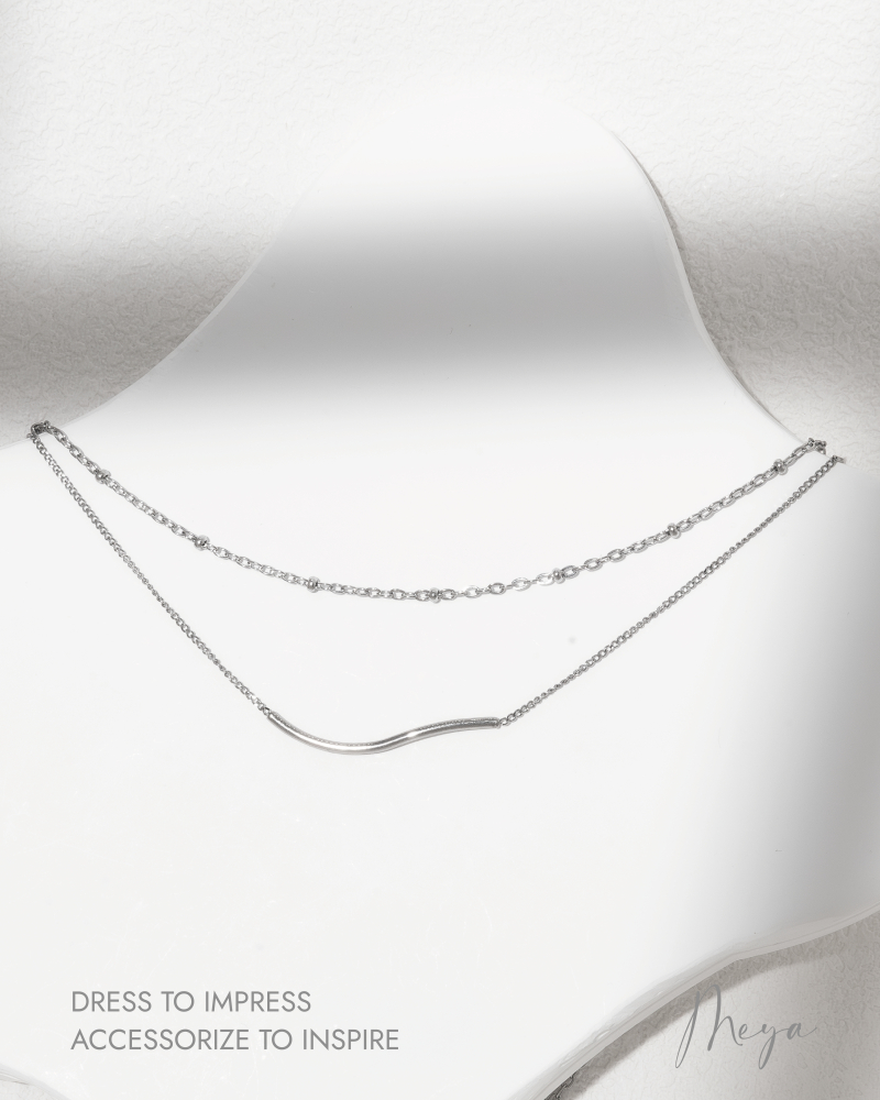 雙層鏈 長喜平鏈橫曲線 短鏈間隔立體小扁圓／銀色