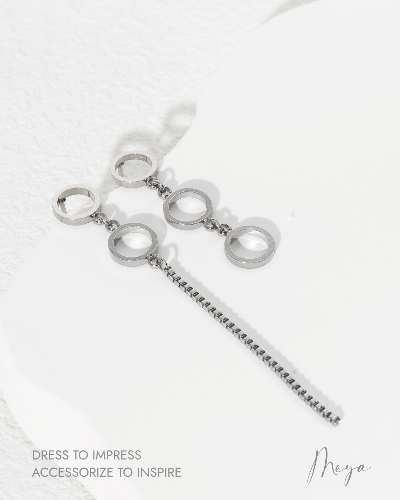 兩邊特色款 圓圈相連接細長威尼斯垂墜/銀色