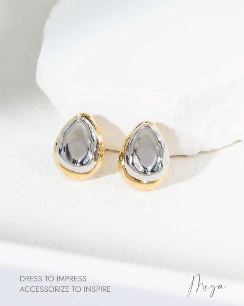 上尖扁橢圓 耳環/金銀雙色