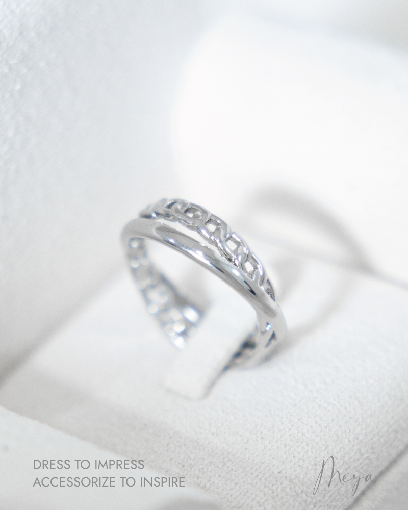 반지 鎖鏈樣式純線條交叉開口式戒指 / 銀色