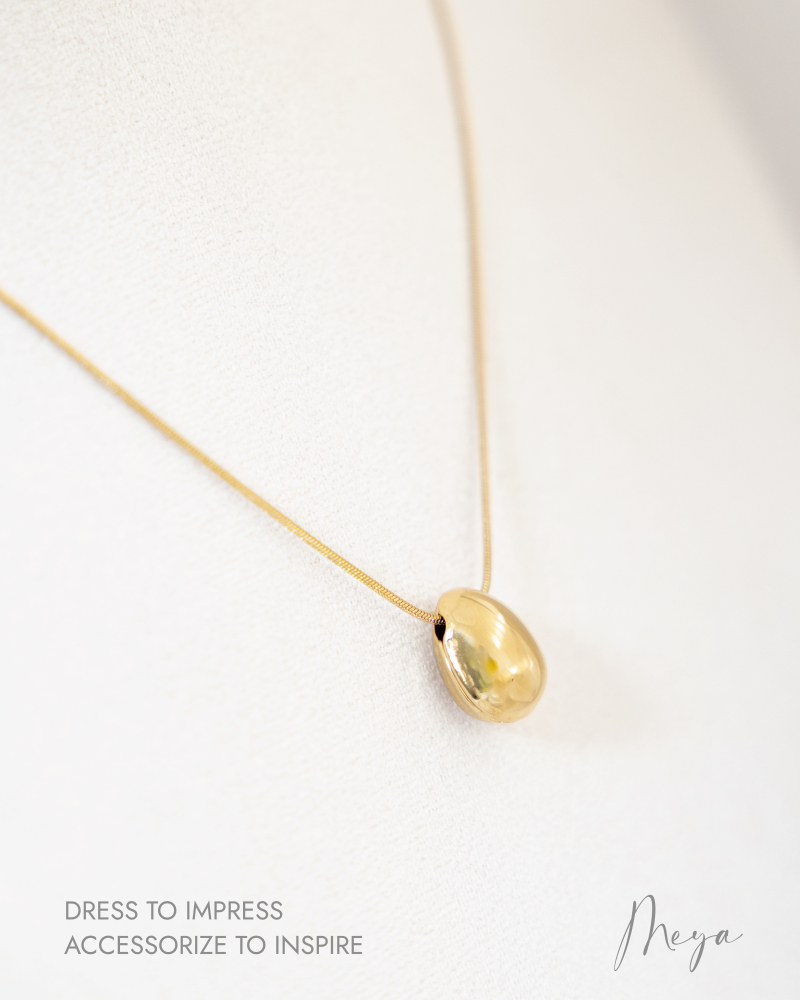 목걸이 橢圓珠墜飾細蛇鍊 / 金色