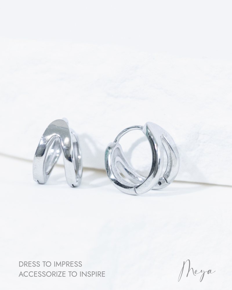 귀걸이 雙半圈圈型耳環 / 銀色
