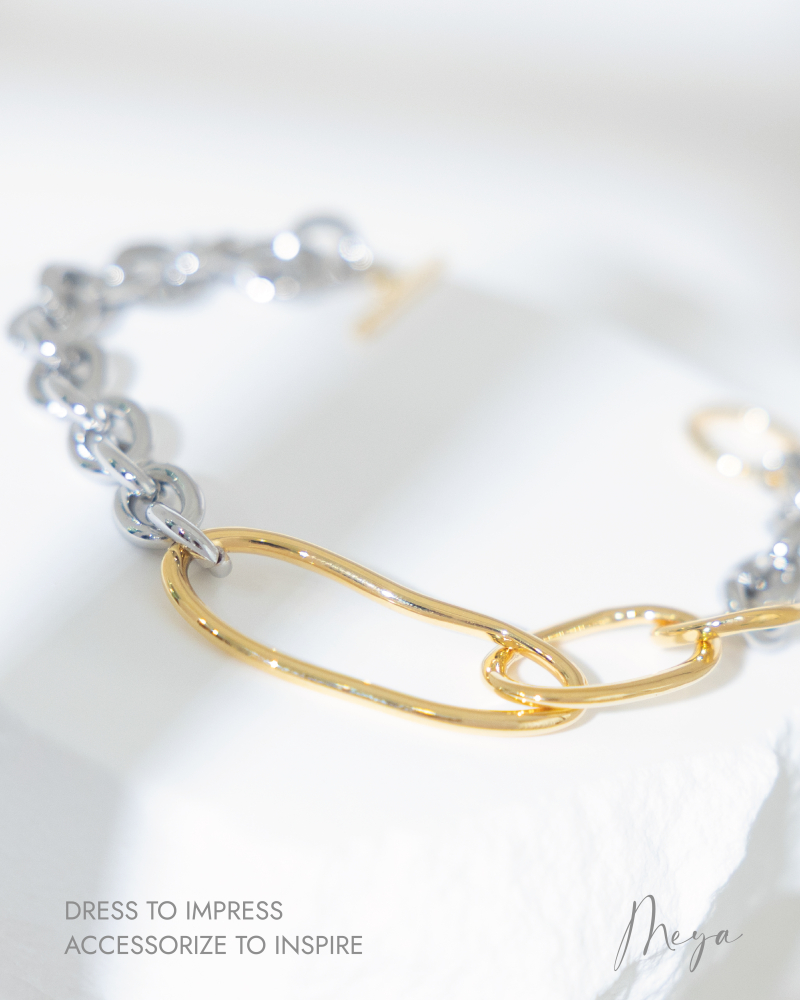 팔찌 金銀拼接鍊條手鍊 OT扣 / 雙色(銀金)