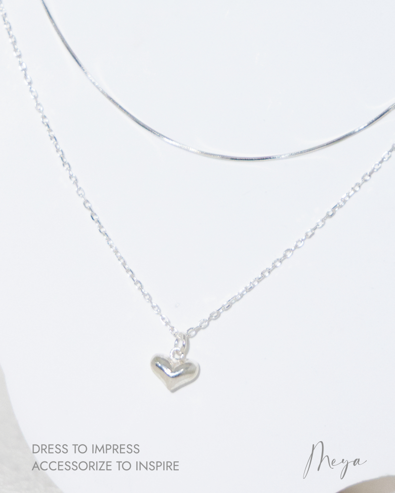 목걸이   銀色雙層愛心項鍊   / 銀色