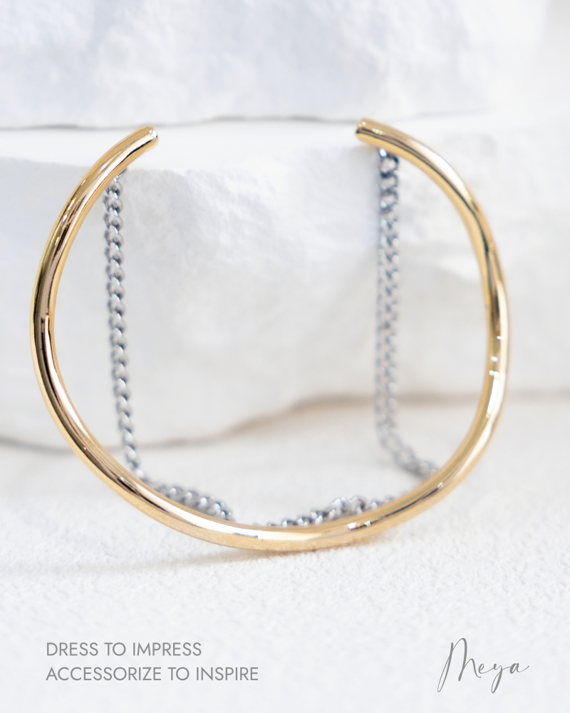 팔찌 細波浪造型喜平鍊雙層開口式手環 / 金色