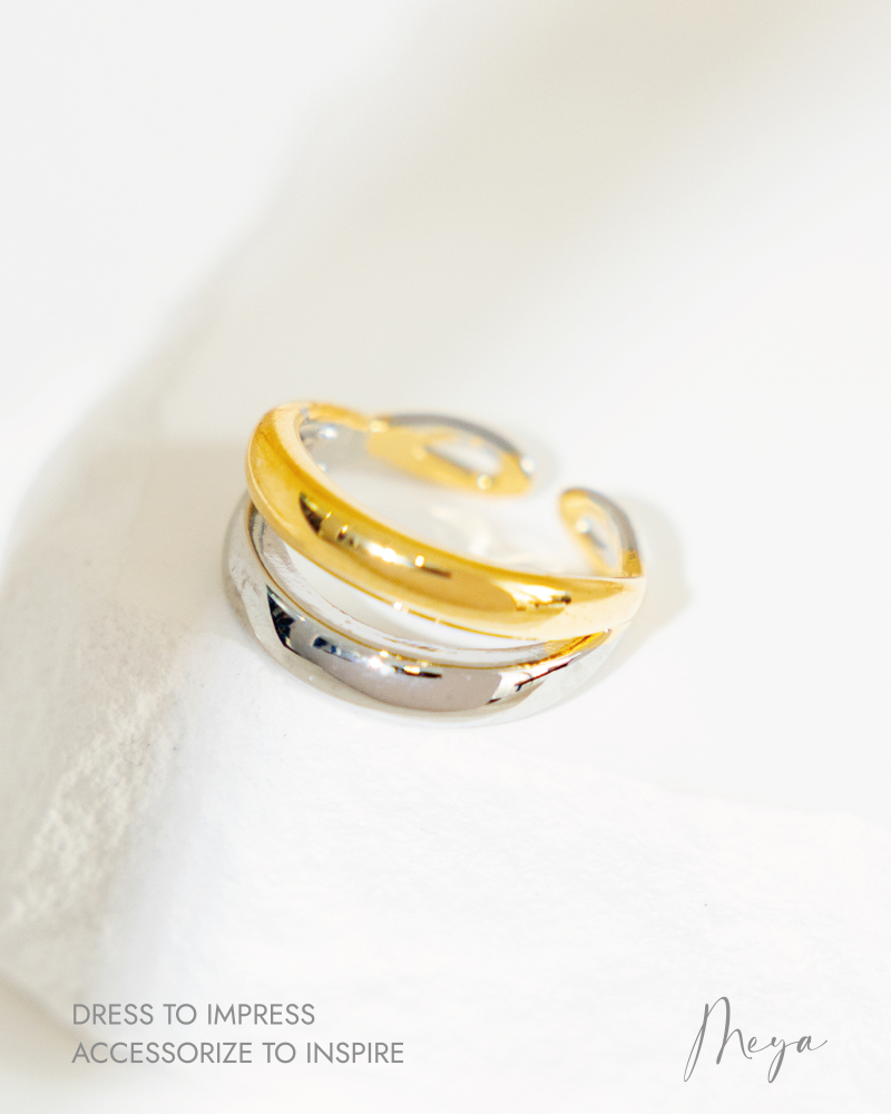 반지 雙層平滑撞色戒 純銀   / 雙色(銀金)